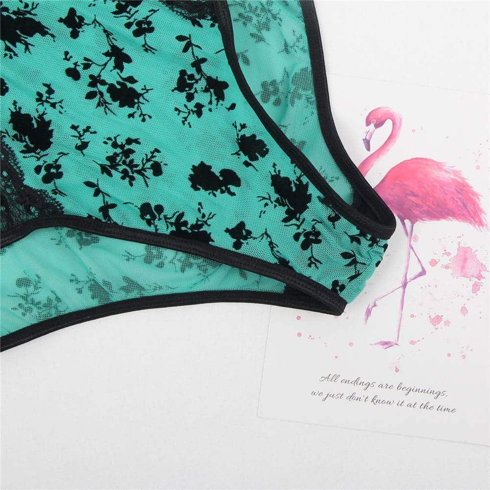 Plus Size Green Exquisite Lace Choker Neck Teddy - Image 10
