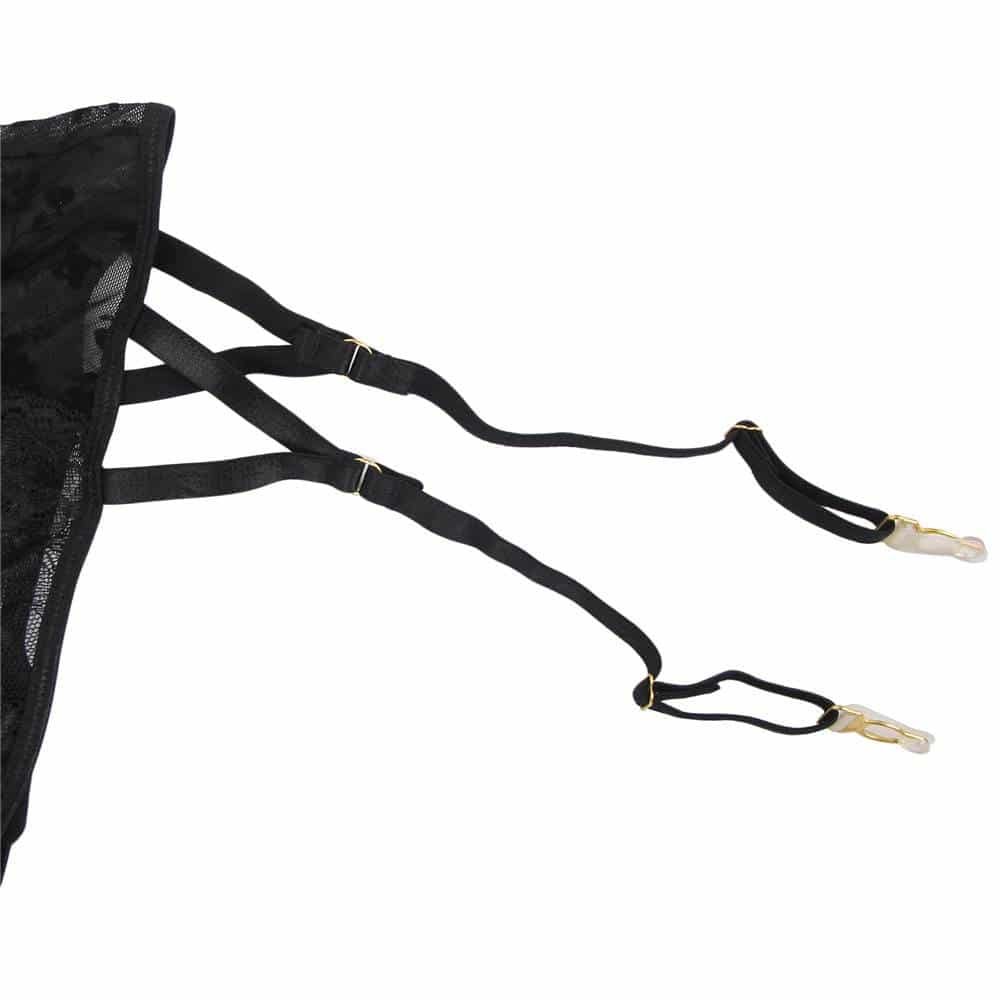 Exquisite Flocking Black Lace Garter Lingerie Plus Size With Underwire - Image 12