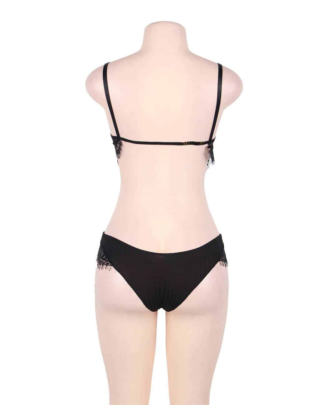Plus Size Black Lace Temptation 2pcs Bralette Lingerie Set - Image 6