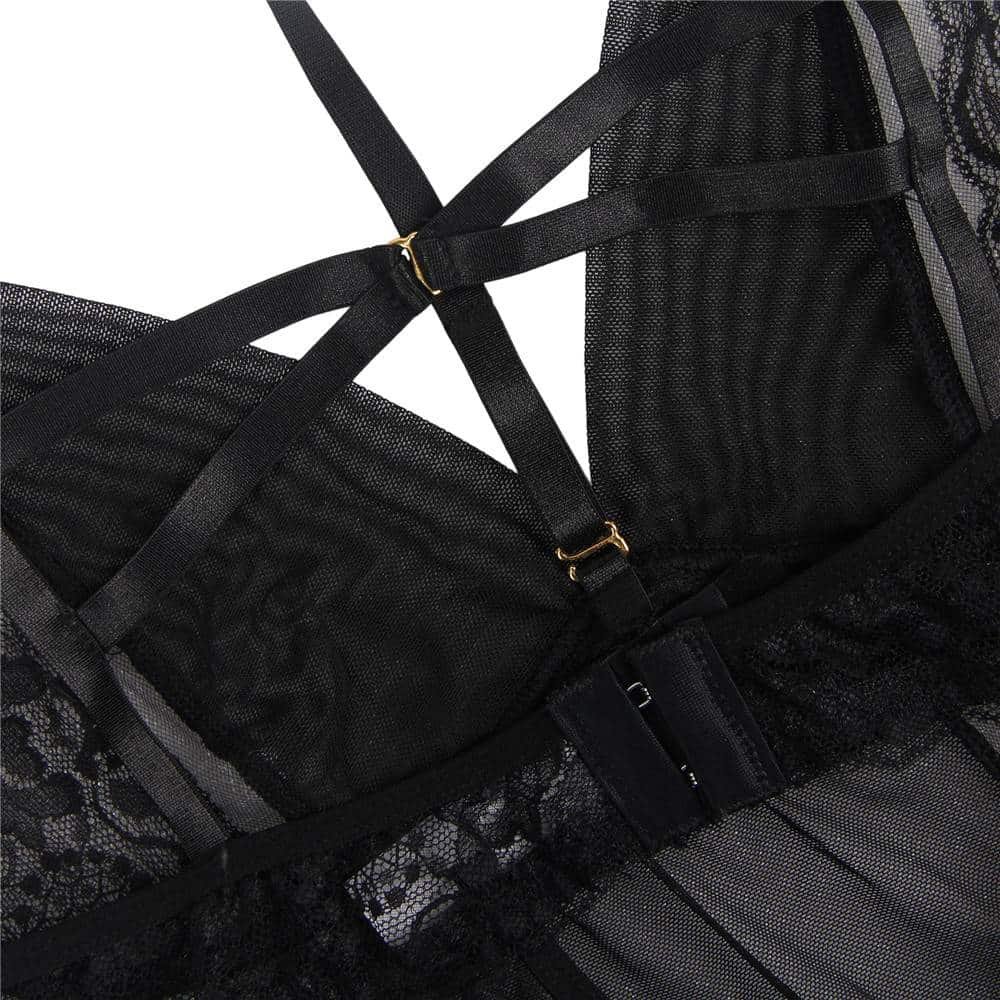 Plus Size Elegant Black Lace Hanging Neck Perspective Sexy Babydoll - Image 10