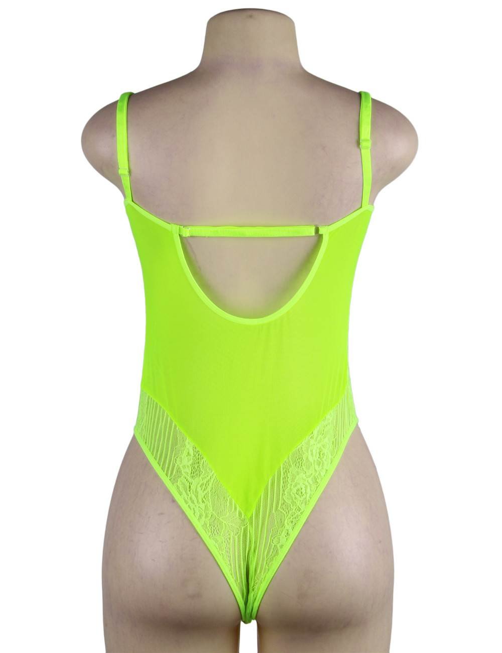 Chartreuse Glamour Underwire Hollywood Sheer Lace Teddy With Steel Ring - Image 8