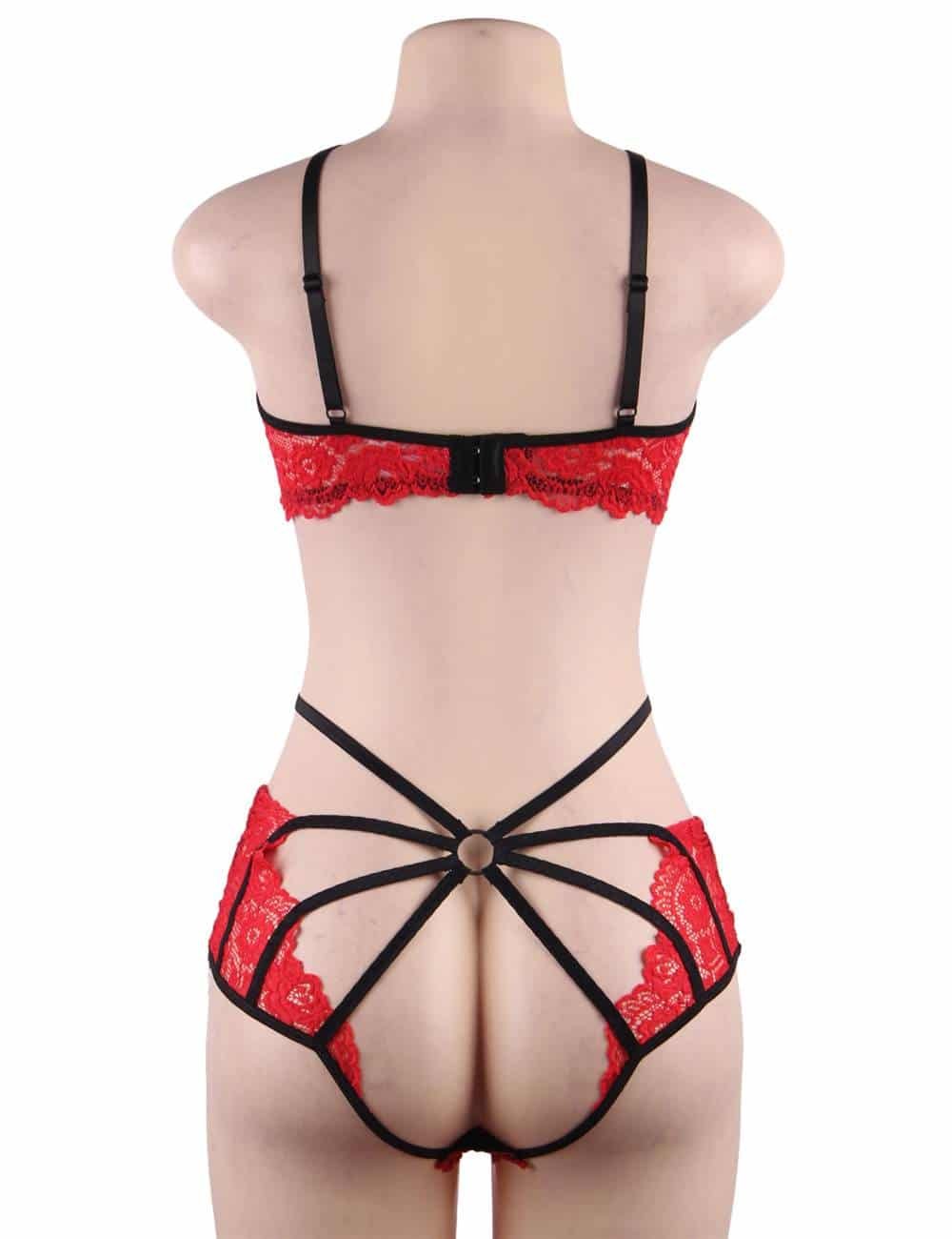Plus Size Red Sexy Lace Underwire Sexy Bra Set - Image 7