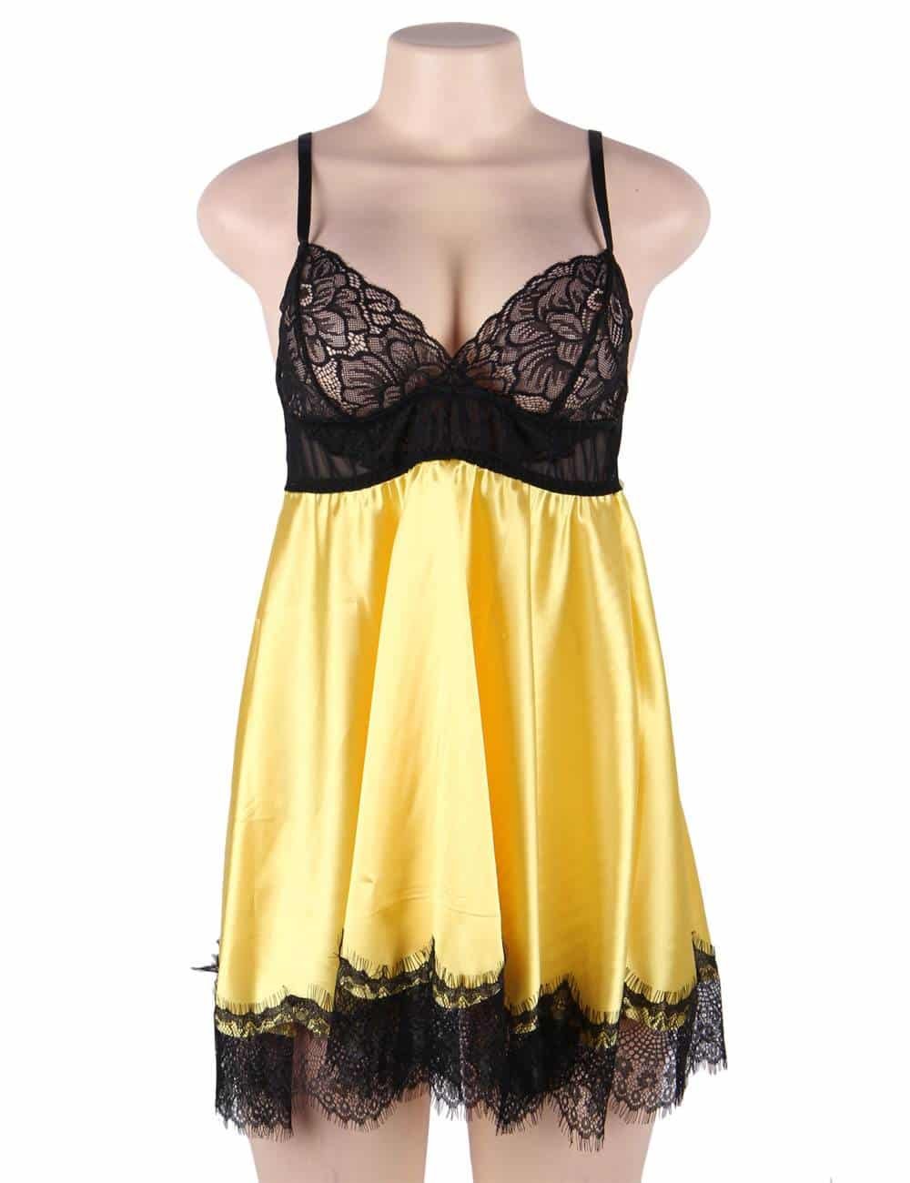 Yellow Sleepwear With Blindfold Silk Eyelash Lace Plus Size Camisole - Image 6