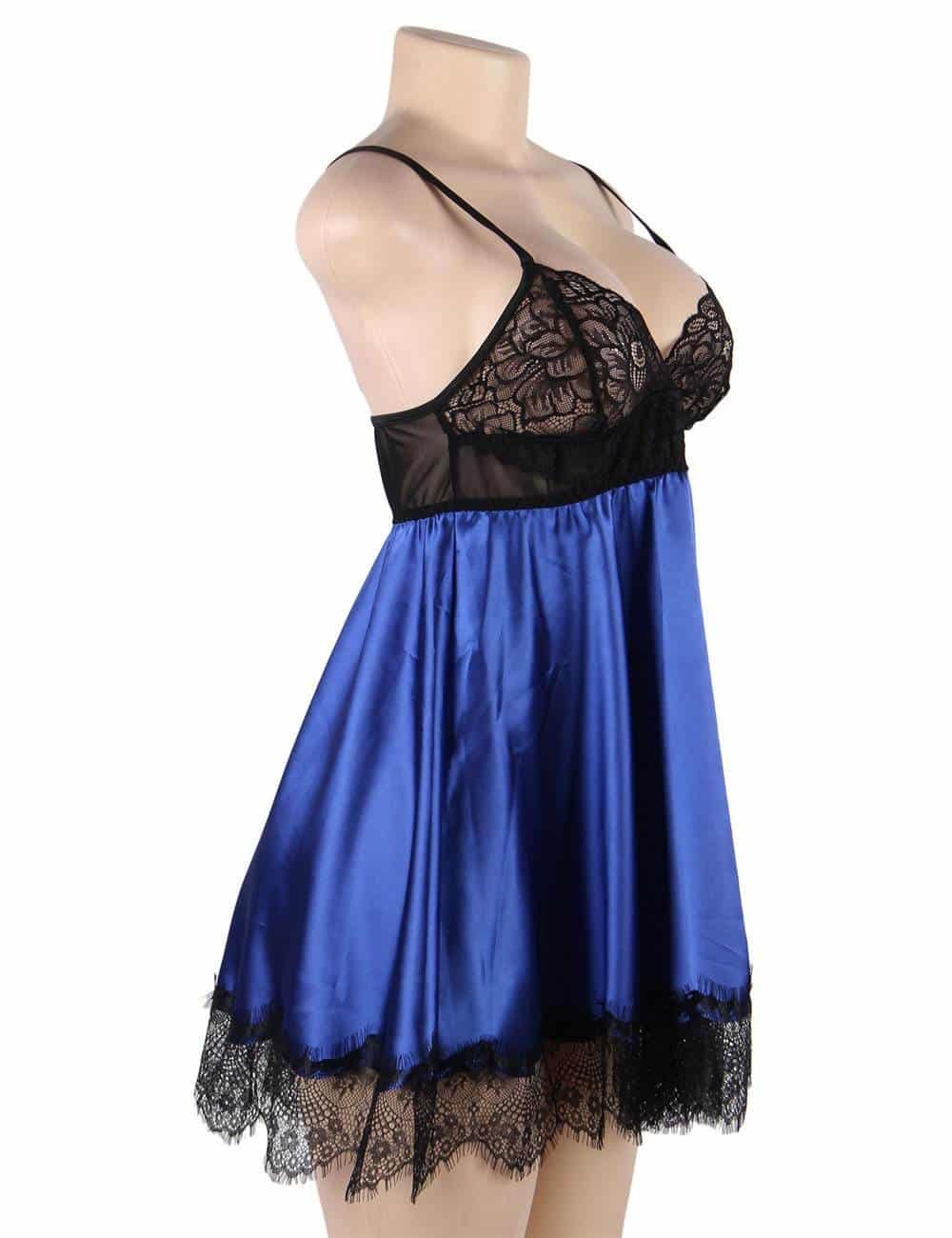 Blue Silk Eyelash Lace Plus Size Camisole Sleepwear With Blindfold - Image 7