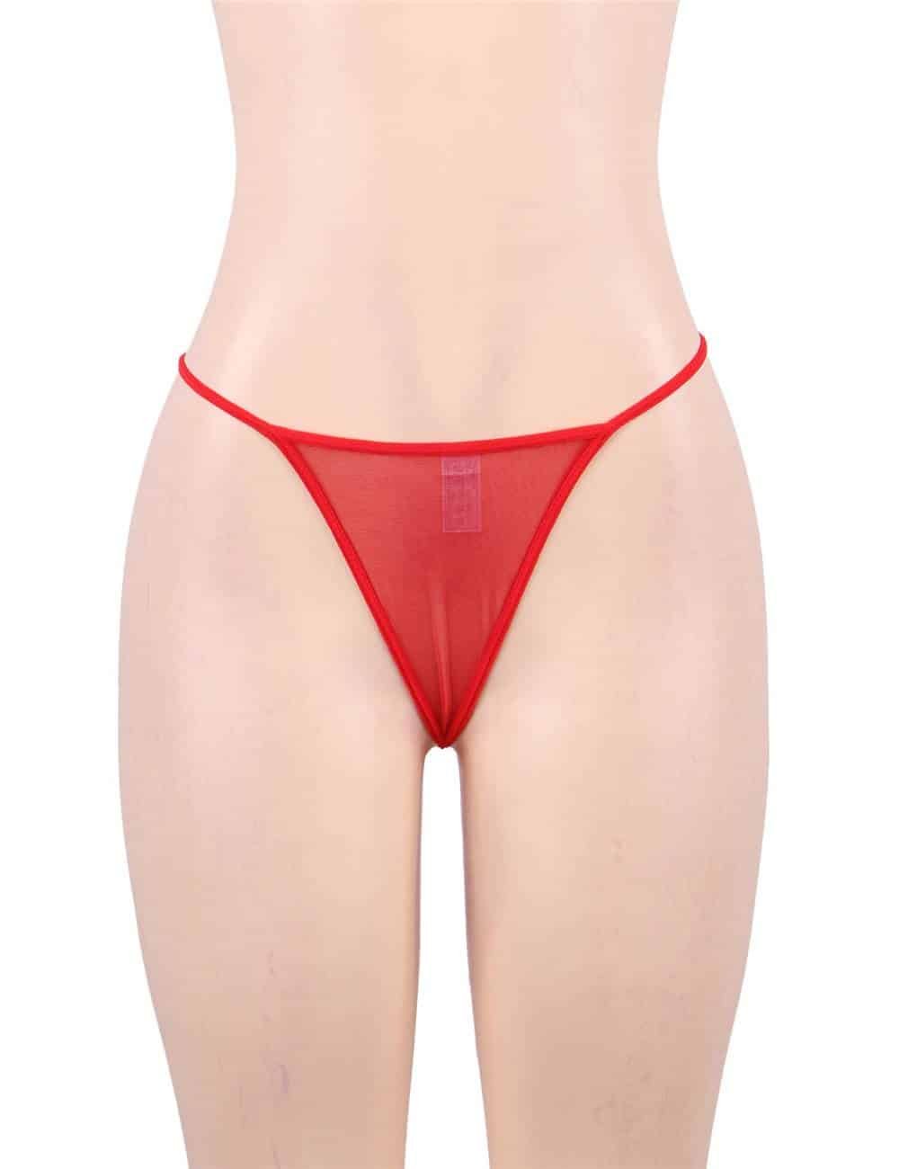 Red Deluxe Satin Lace Stitching Babydoll With Steel Ring - Image 10