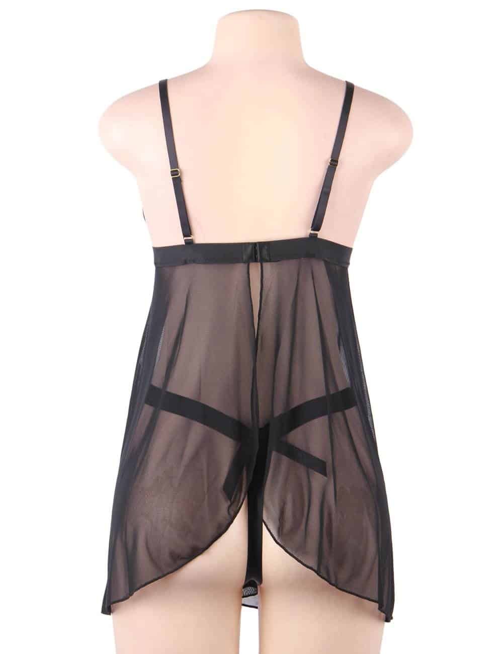 Plus Size Black Lace High-end Delicate Embroidery Babydoll Lingerie Set - Image 8