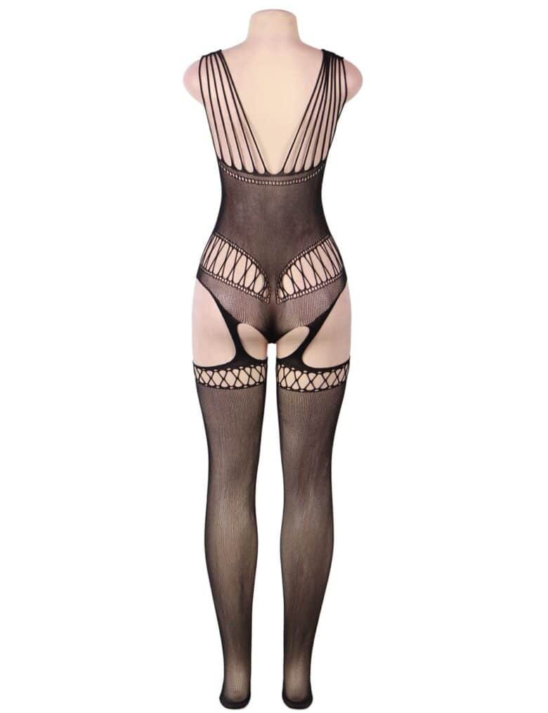 Plus Size Strappy Shoulders Motif Mesh Black Bodystockings - TrueFit Japan