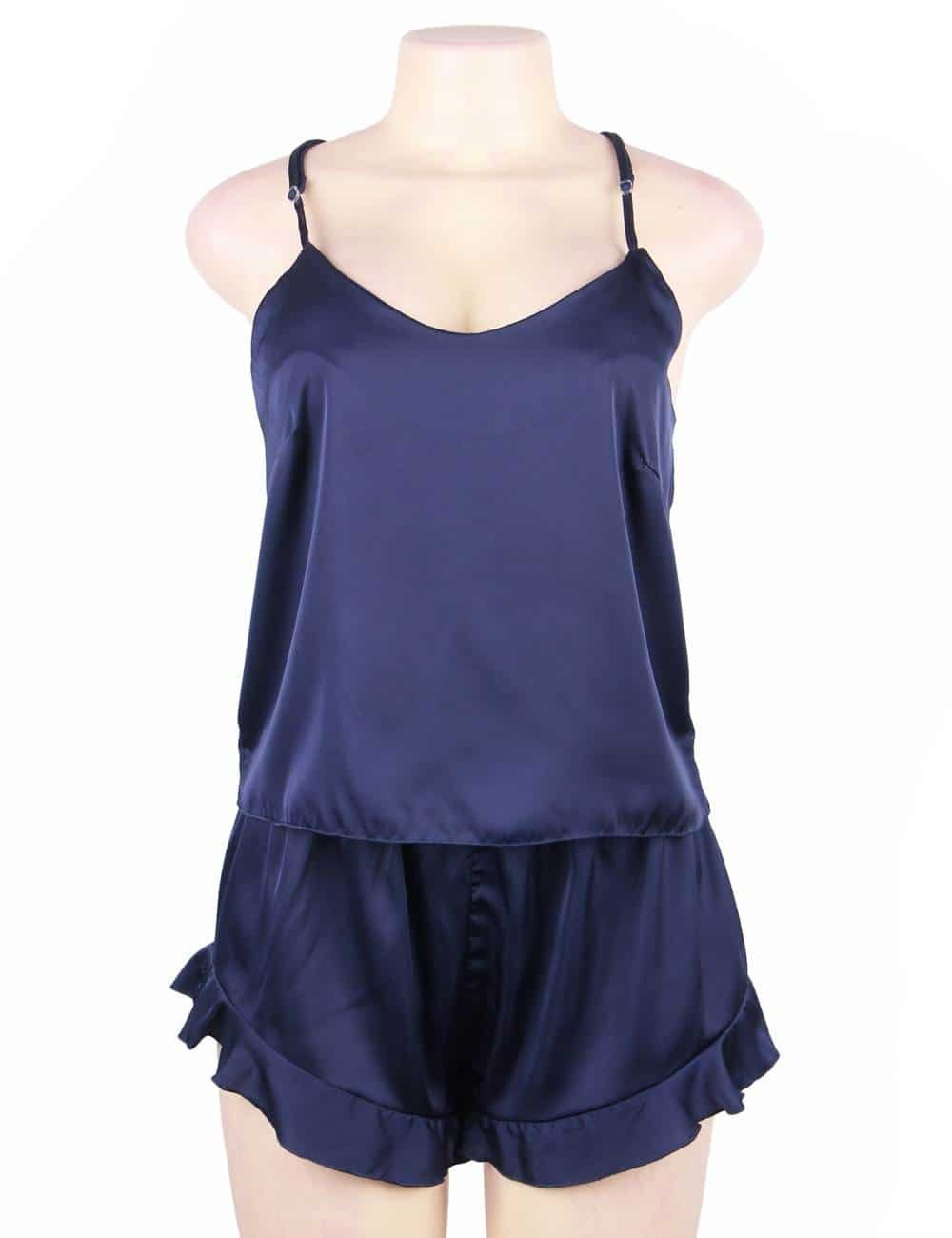 Camisole Satin Chiffon Sleepwear with Ruffle Short Pants - Image 7