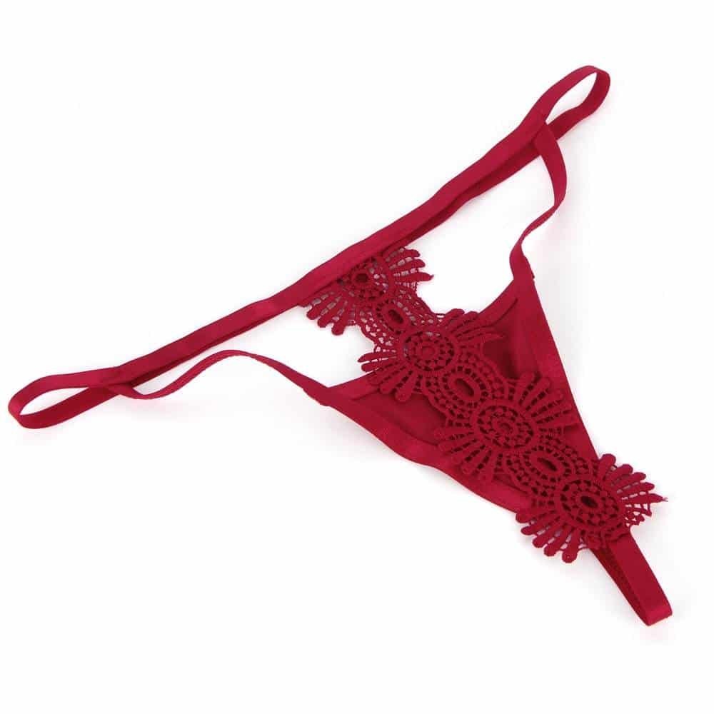 Red Delicate Flowers Lace Hollow Out Bra Set With Underwire - Image 11