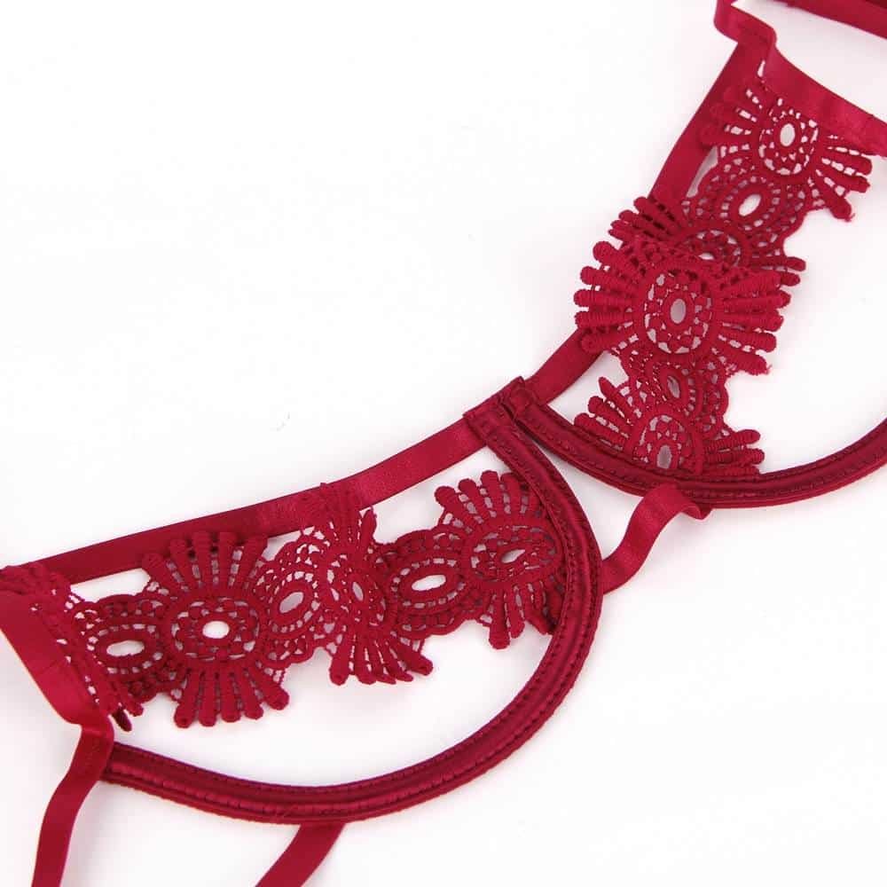 Red Delicate Flowers Lace Hollow Out Bra Set With Underwire - Image 10
