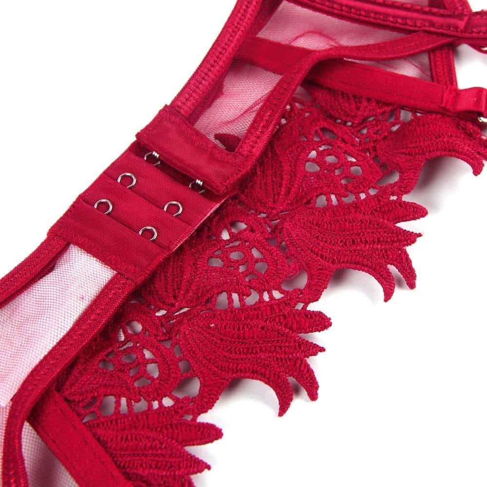 Sexy 3pcs Red Elegant Embroidery Applique Lace Bra Panty Set With Underwire - Image 11