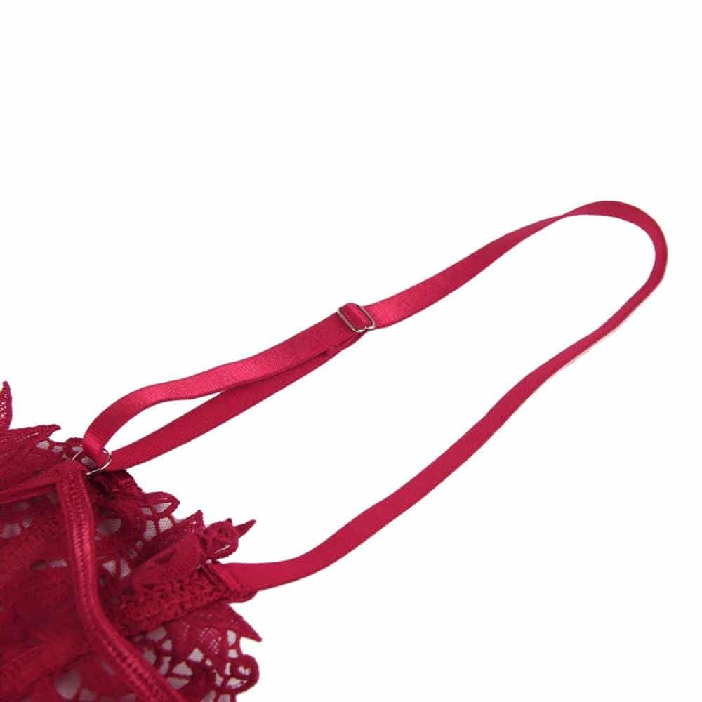Sexy 3pcs Red Elegant Embroidery Applique Lace Bra Panty Set With Underwire - Image 14