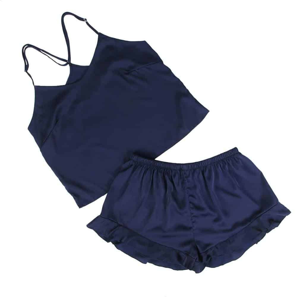 Camisole Satin Chiffon Sleepwear with Ruffle Short Pants - Image 10