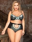 Plus Size Blue Exquisite Sexy Lace Splice Bra Set With Underwire