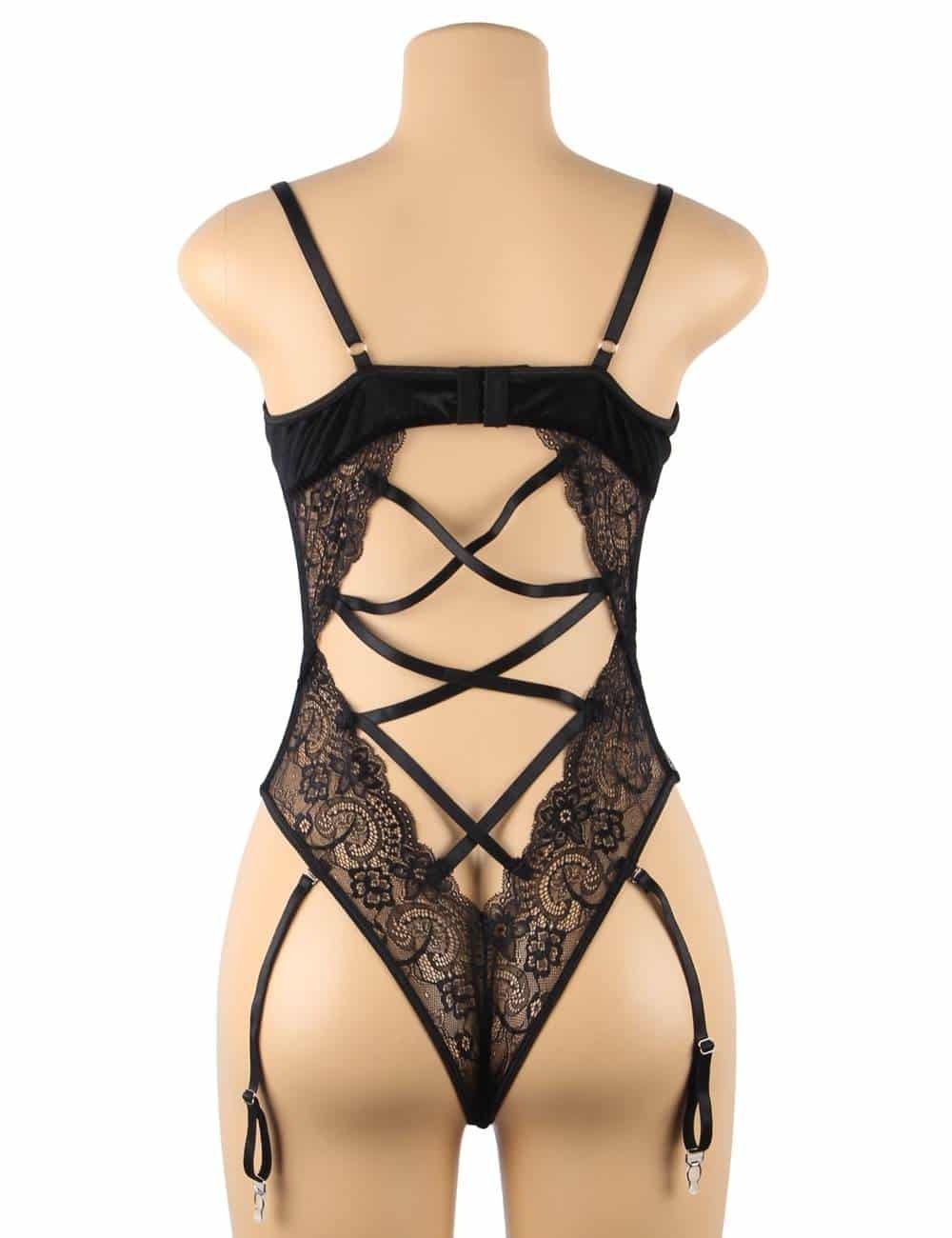 Garter bodysuit With Underwire Sexy Lace Velour Plus Size Lingerie - Image 8