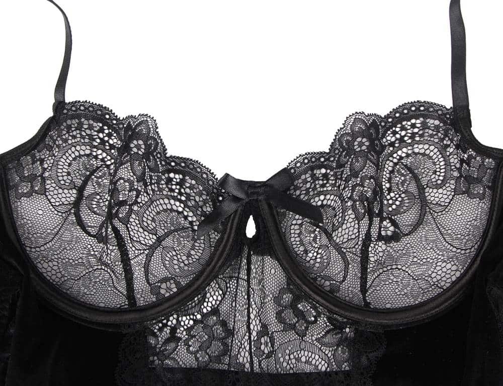 Garter bodysuit With Underwire Sexy Lace Velour Plus Size Lingerie - Image 9