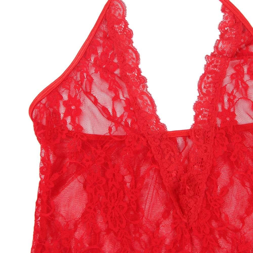 Plus Size Teddy Sexy Halter V Neckline Lace Lingerie with the Stocking - Image 10