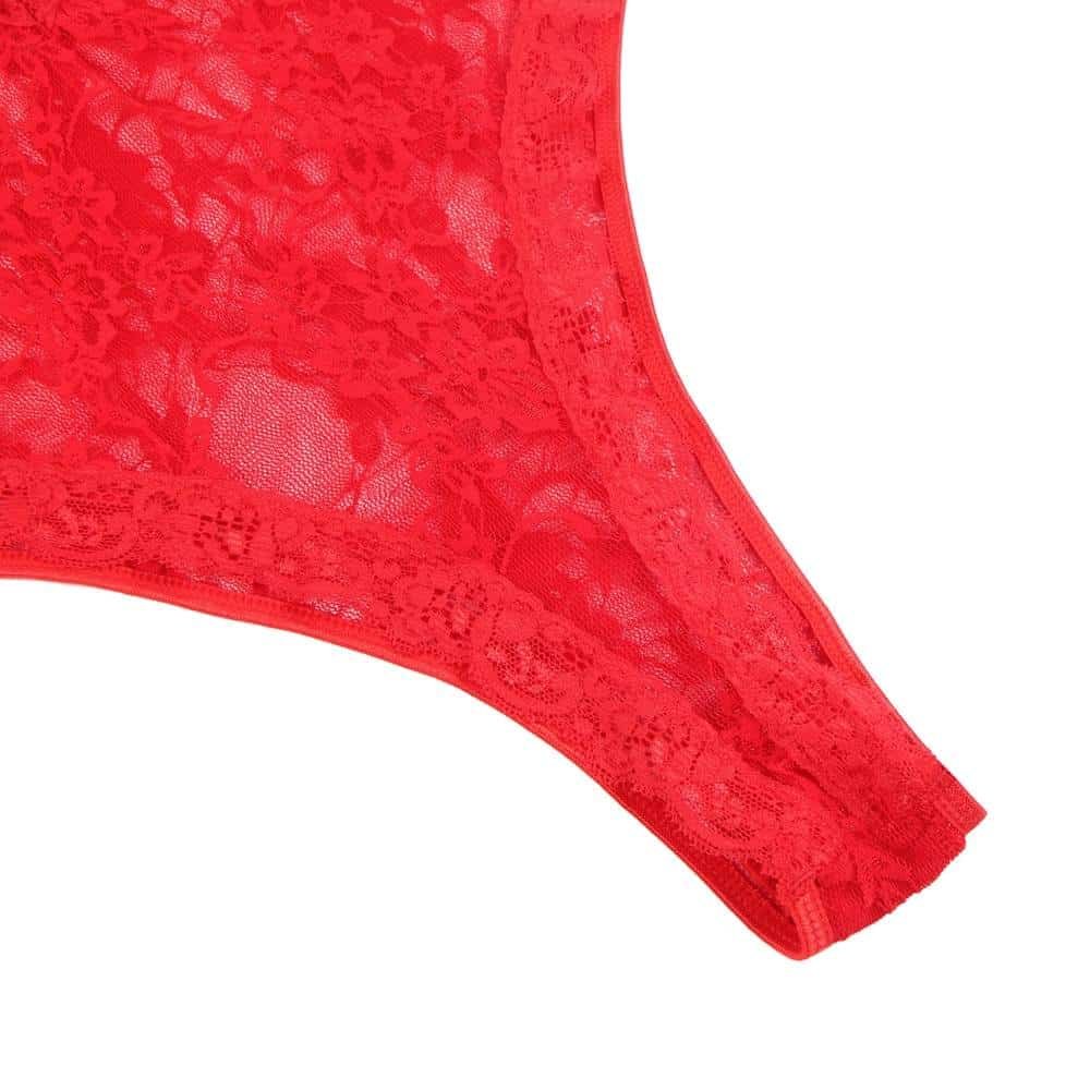 Plus Size Teddy Sexy Halter V Neckline Lace Lingerie with the Stocking - Image 9