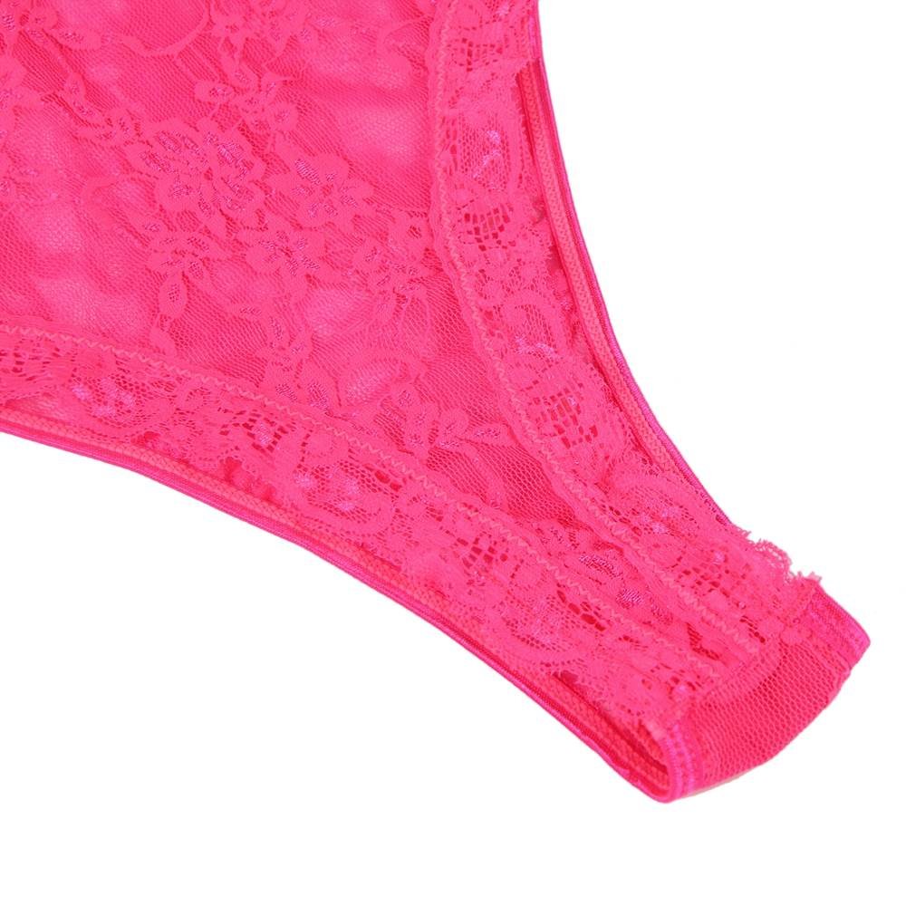 Lace Teddy with the Stocking Pink Sexy Halter V Neckline Lingerie - Image 11