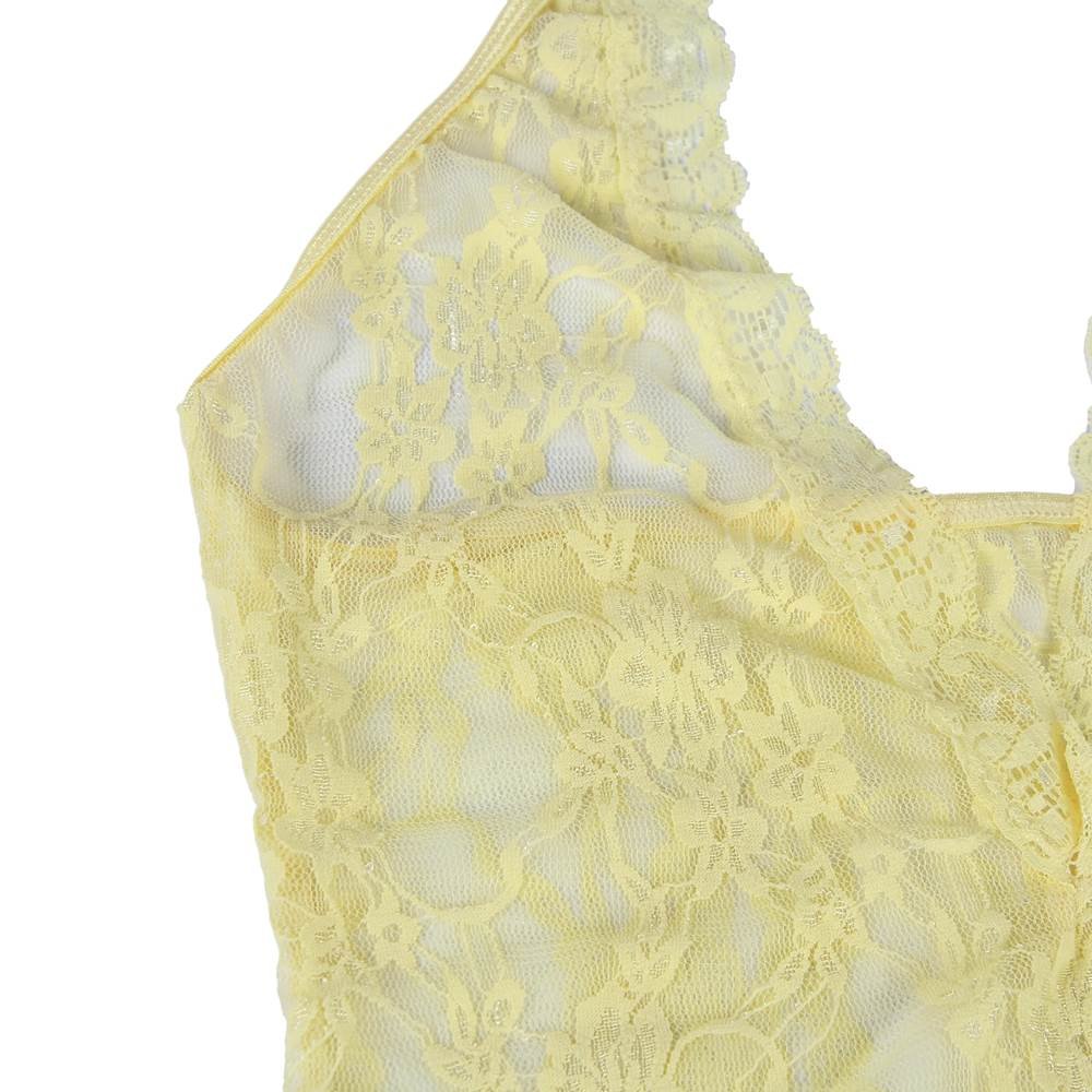Sexy Yellow Halter V Neckline Lace Teddy with the Stocking - Image 11