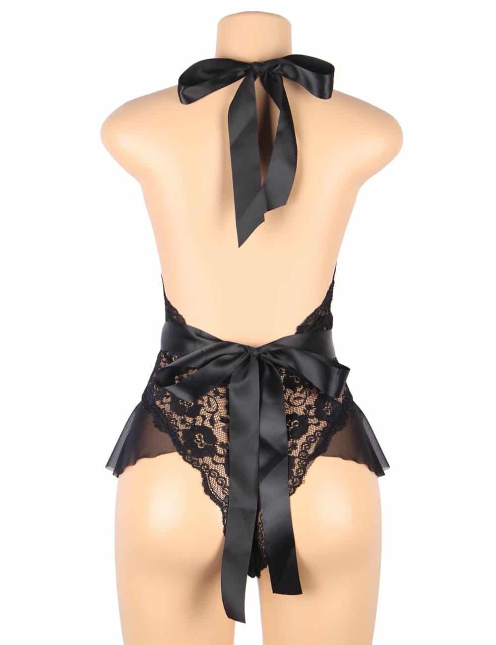 Sexy Halter V Neckline Ruffle Plus Size Teddy With The Belt - Image 8
