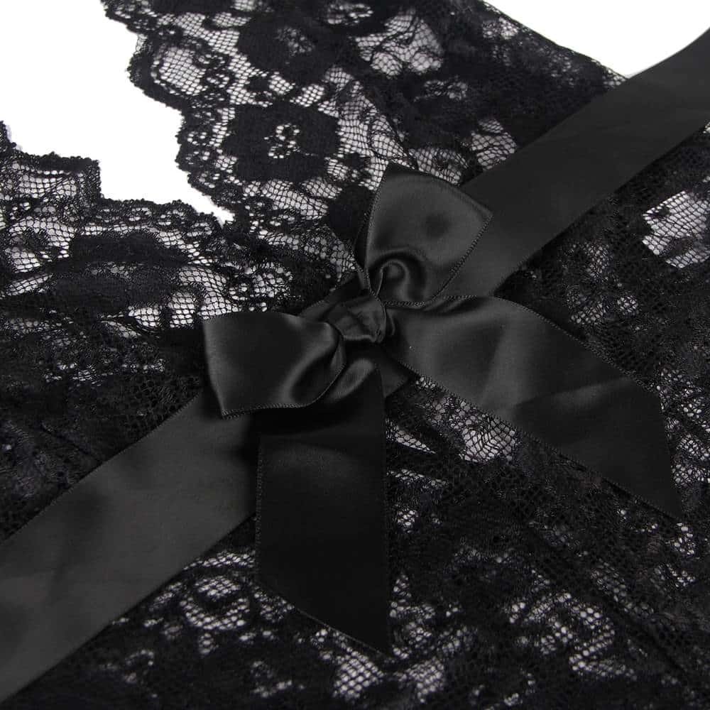Sexy Halter V Neckline Ruffle Plus Size Teddy With The Belt - Image 12