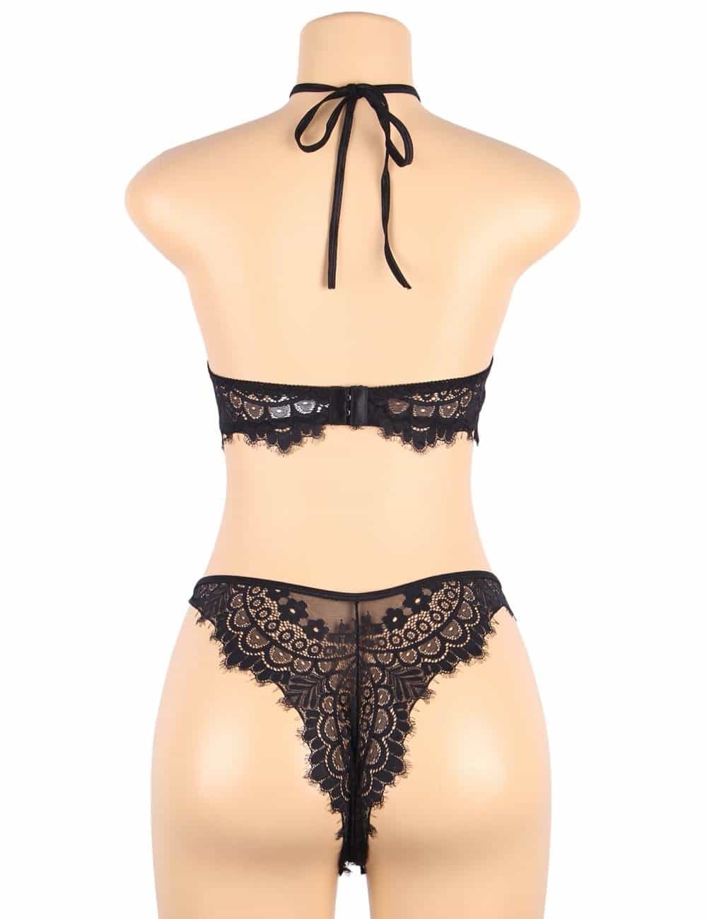 Floral Black Eyelash Lace Lingerie Bra Set - Image 10