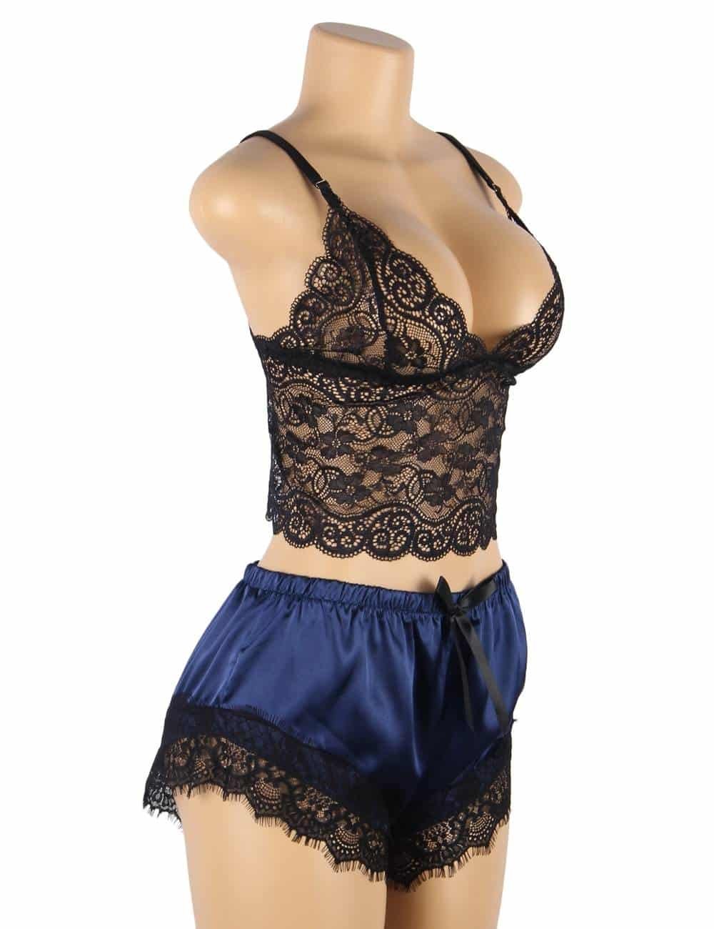 Lace Silk Camisole Blue Home Casual Pajamas Set - Image 5