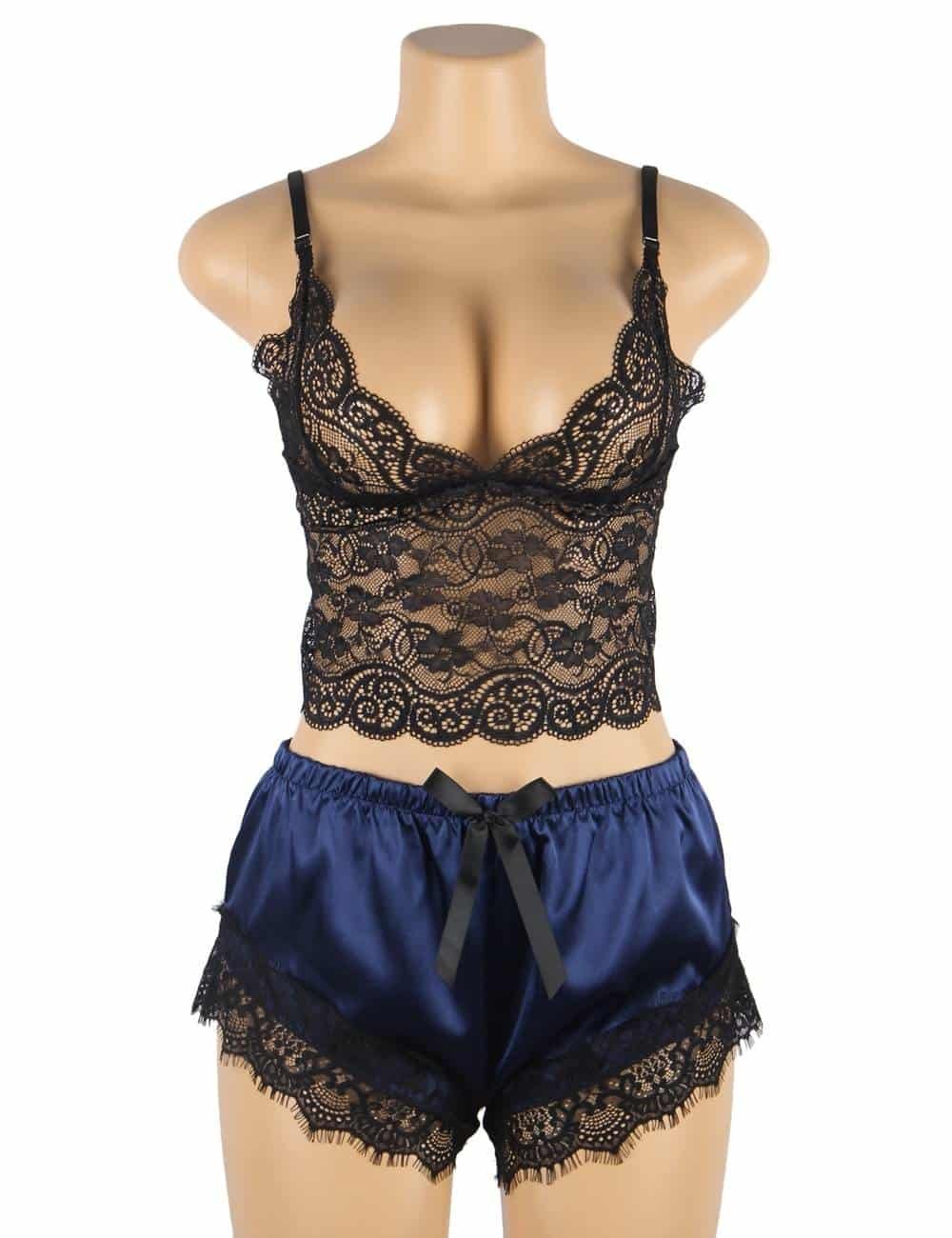 Lace Silk Camisole Blue Home Casual Pajamas Set - Image 4