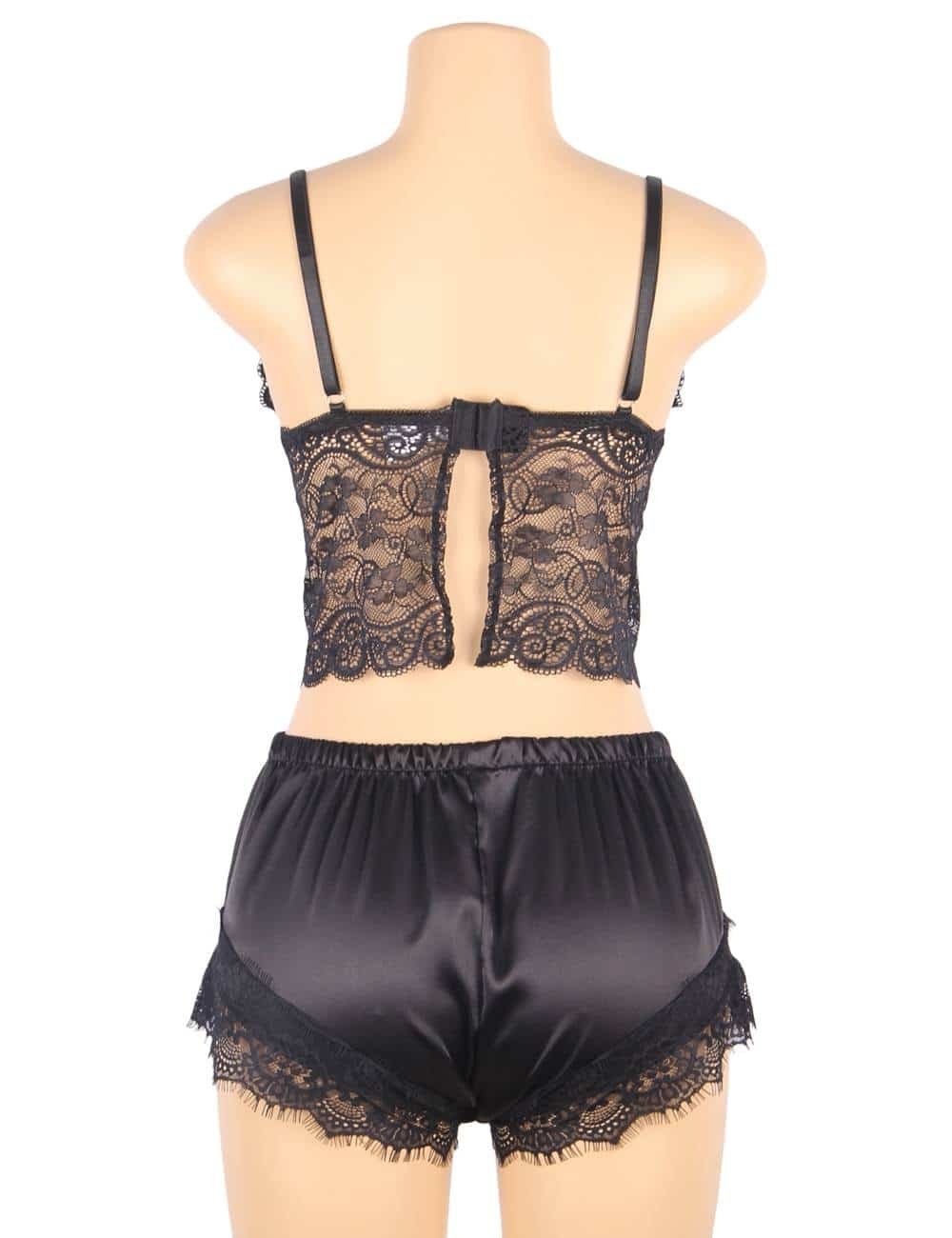 Casual Lace Silk Camisole Black Sleepwear Set - Image 6