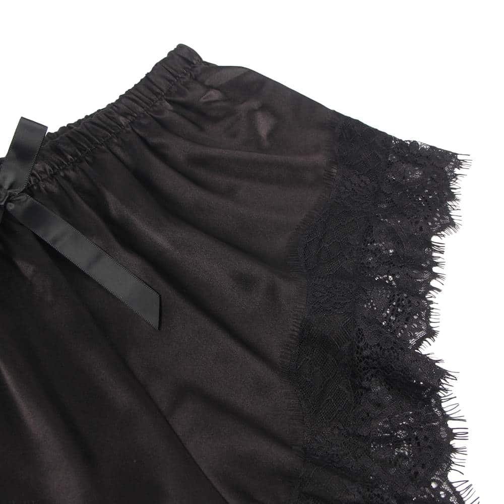 Casual Lace Silk Camisole Black Sleepwear Set - Image 9
