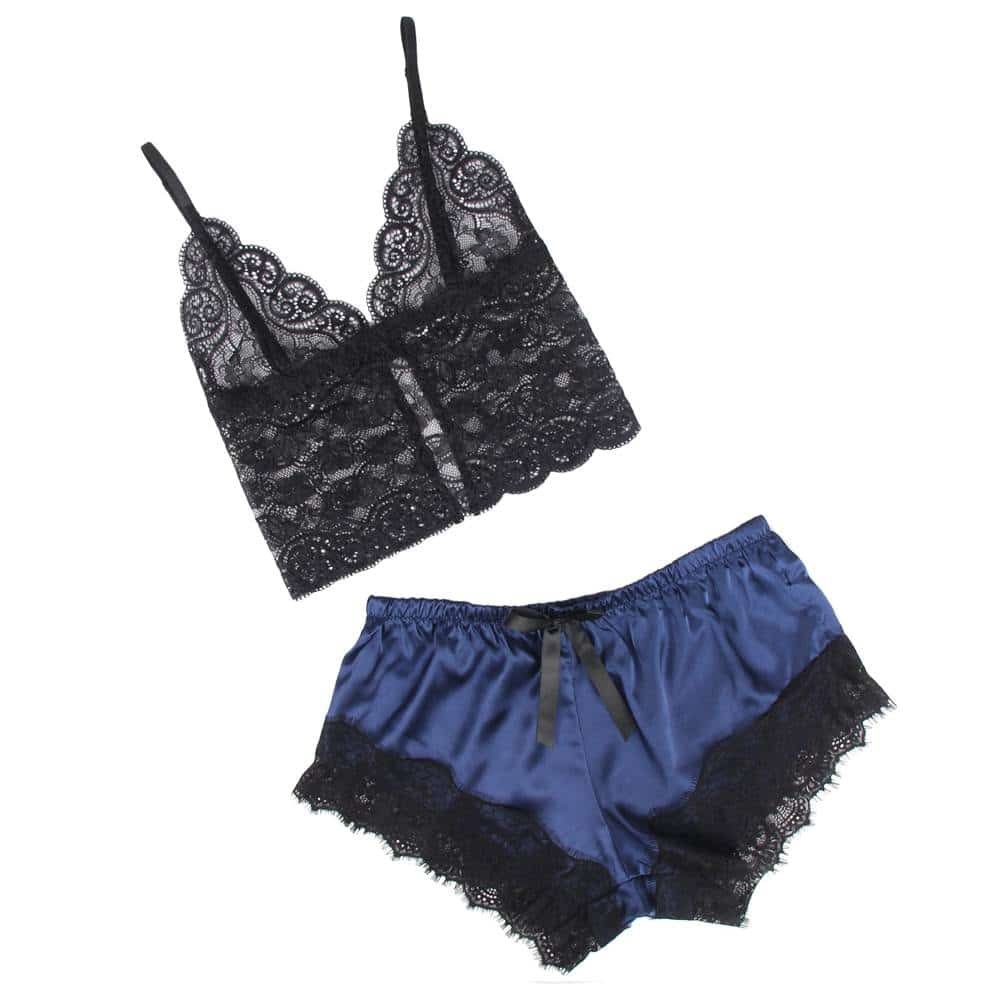 Lace Silk Camisole Blue Home Casual Pajamas Set - Image 7