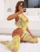 Sexy Yellow Halter V Neckline Lace Plus Size Teddy with the Stocking