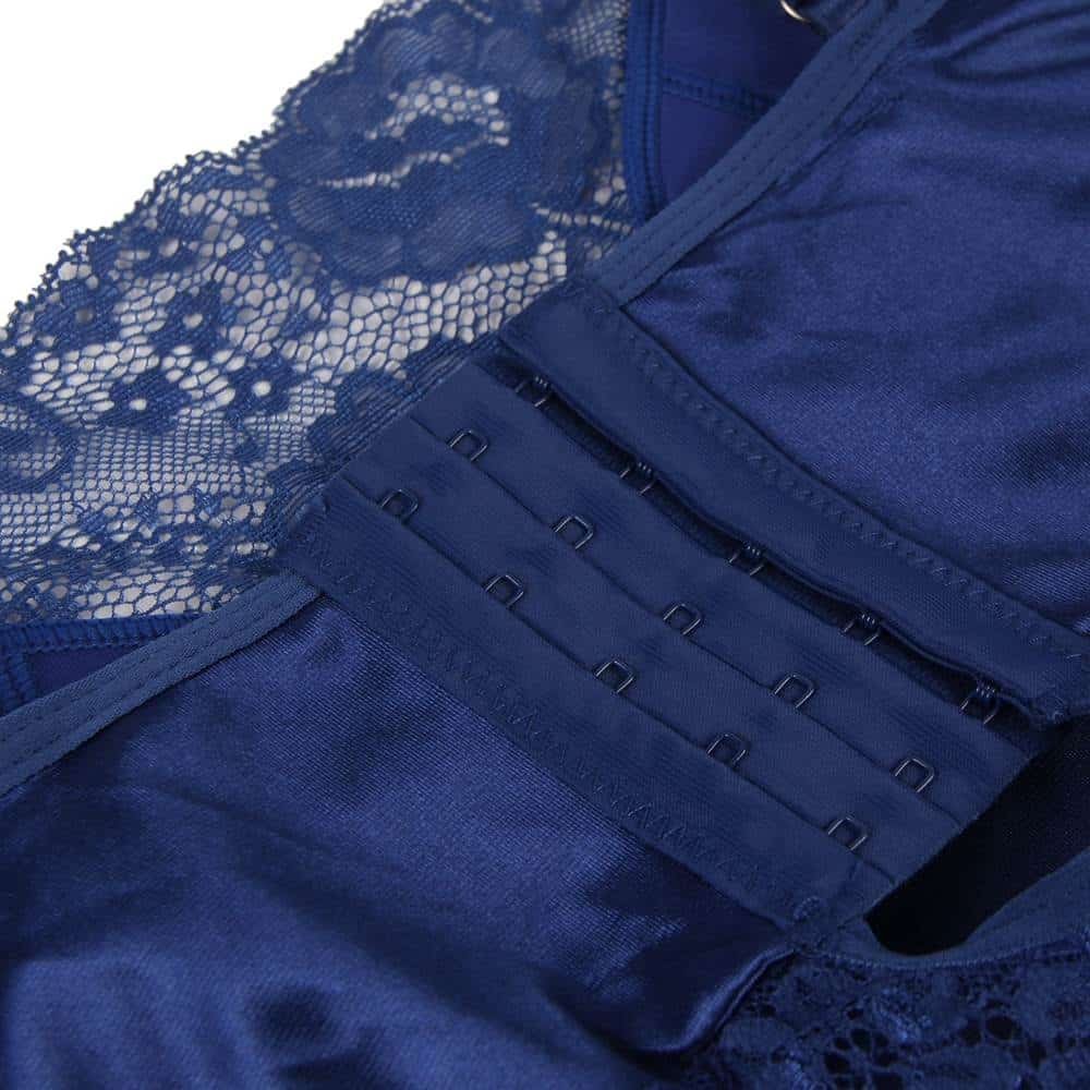 Sexy Eyelash Blue Lace Chest Pad Plus Size Sleepwear With Thong - Image 11