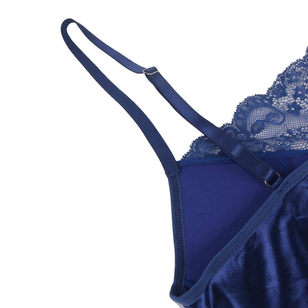 Sexy Eyelash Blue Lace Chest Pad Plus Size Sleepwear With Thong - Image 12