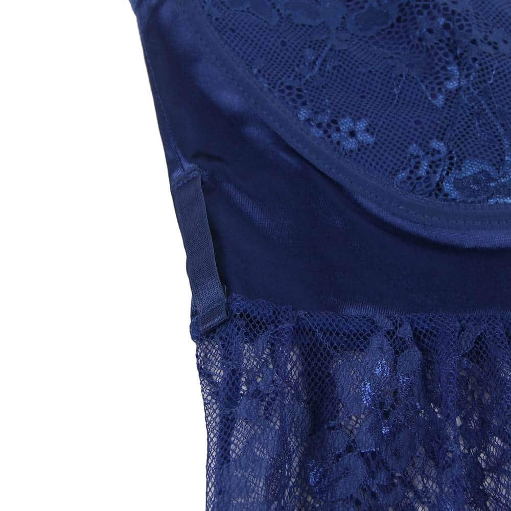 Sexy Eyelash Blue Lace Chest Pad Plus Size Sleepwear With Thong - Image 13