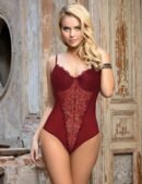 Crotch Open Red High Quality Lace Splicing Sexy Teddy With Underwire