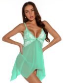 Green Lace Stitching Irregular Skirt Perspective Babydoll