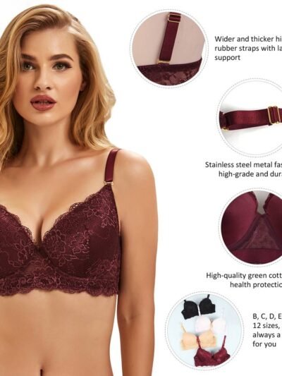 Wine Red High Quality Lace Comfortable T-shirt Bra