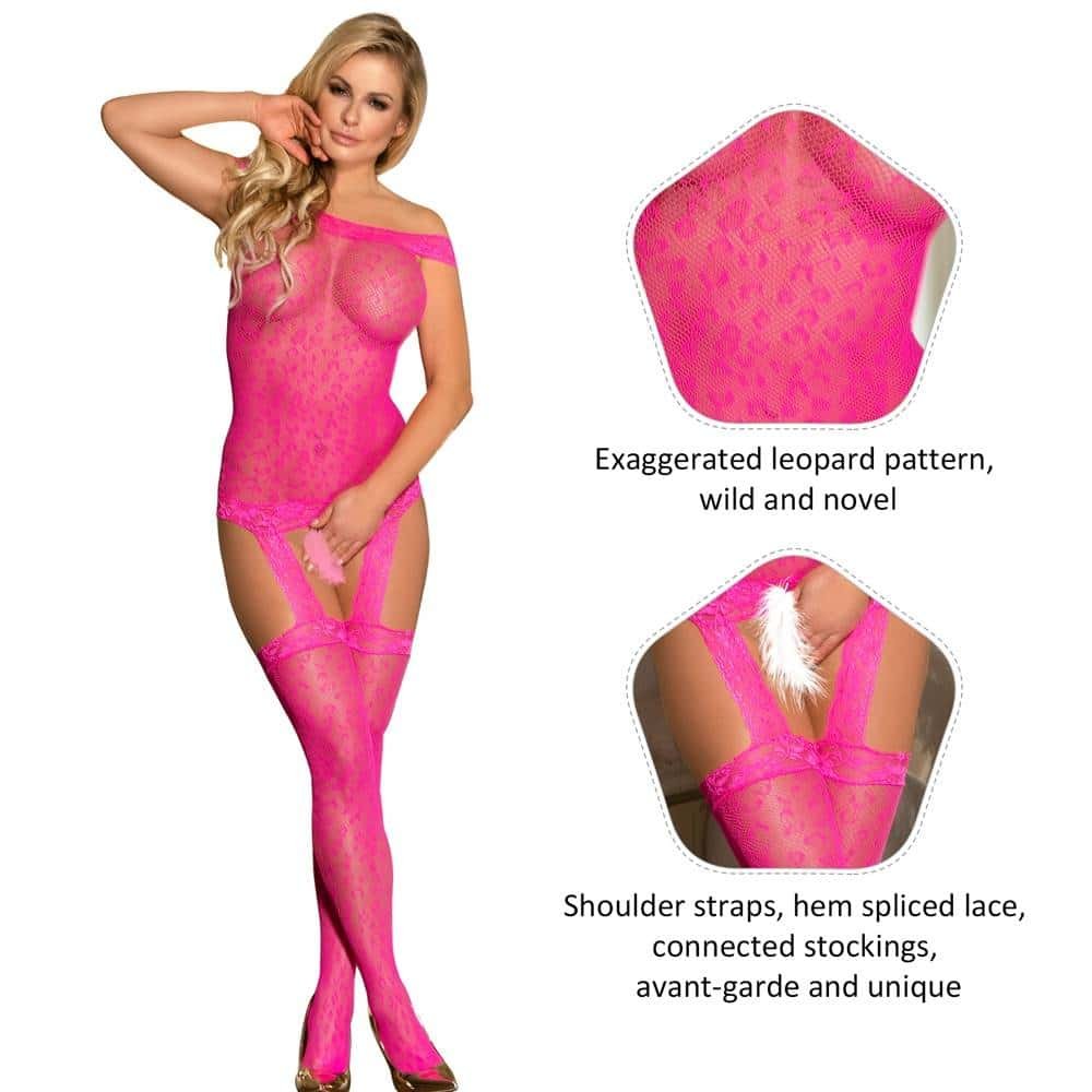 Factory price Pink Leopard patterned garter fishnet bodystocking - Image 3