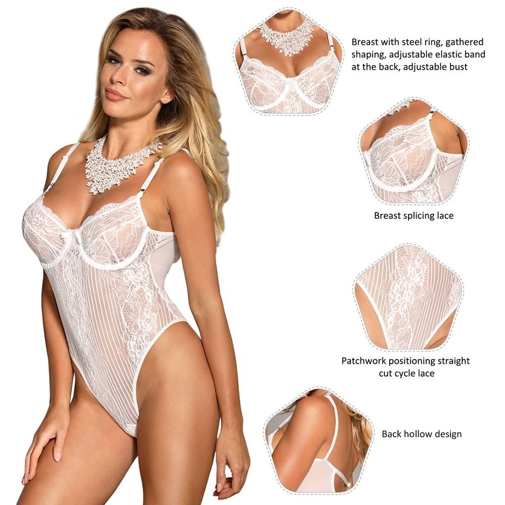 White Glamour Hollywood Sheer Lace Underwire Teddy - Image 3