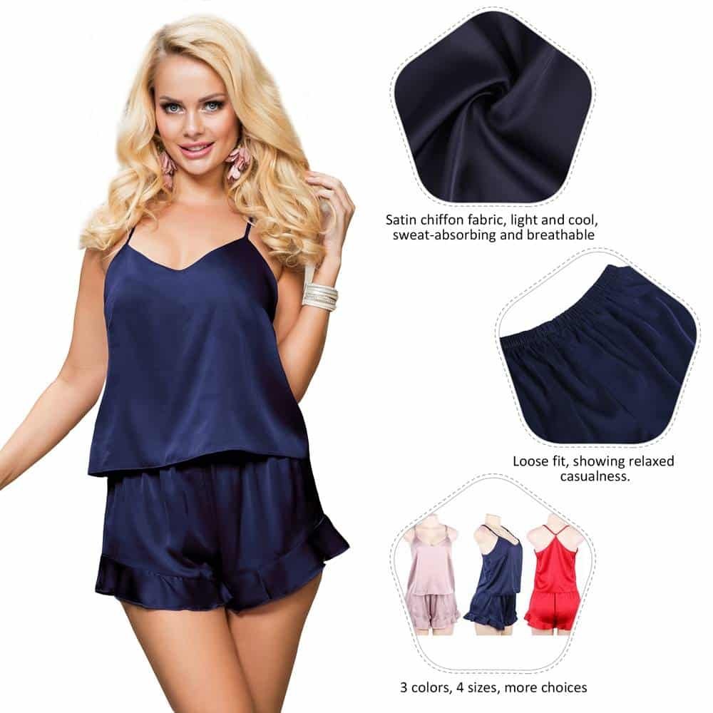 Camisole Satin Chiffon Sleepwear with Ruffle Short Pants - Image 3