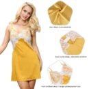 Yellow Sexy High-end Satin Lace Stitching Open Back Ladies Pajamas