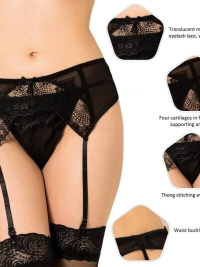 Black Sexy Transparent Lace Garter Panty