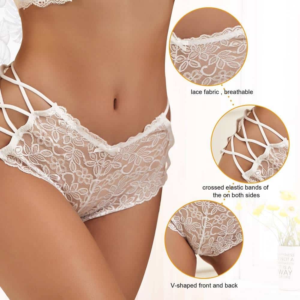 Sexy High Waist Floral Lace Strappy White Panty