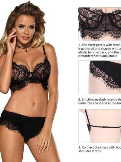 Plus Size Black Lace Temptation 2pcs Bralette Lingerie Set