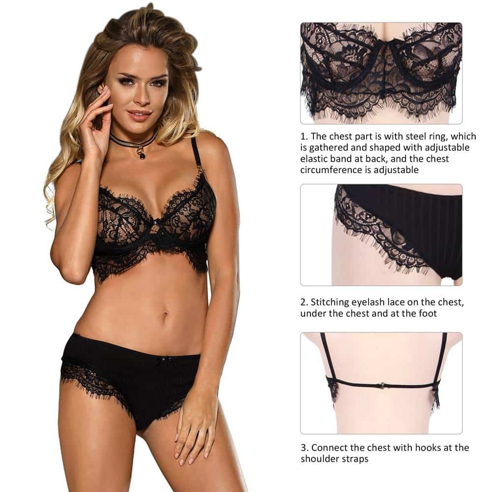 Plus Size Black Lace Temptation 2pcs Bralette Lingerie Set