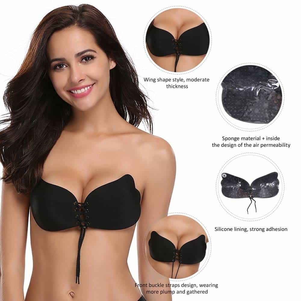 Strapless Self Adhesive Silicone Black Invisible Push-up Bra