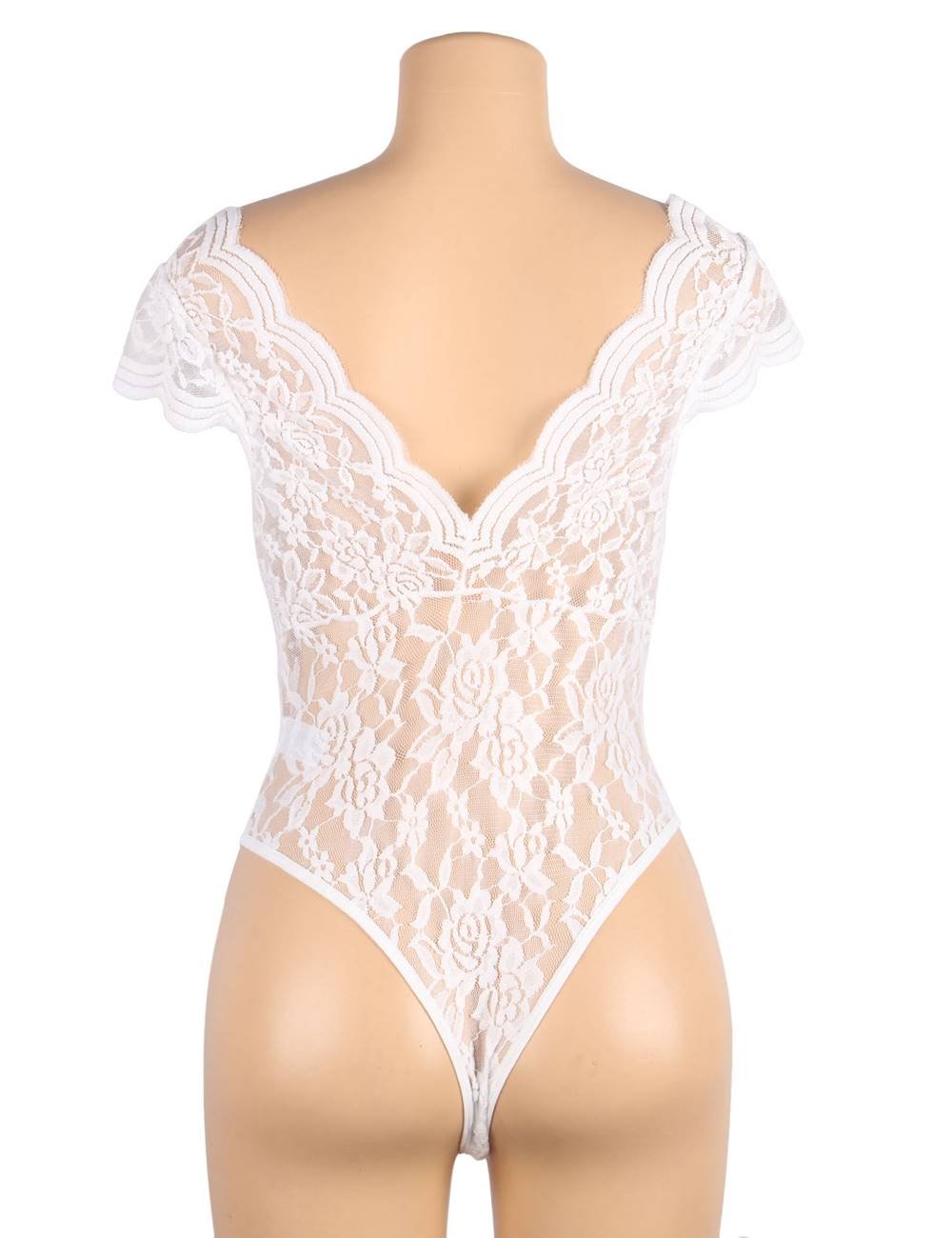Sexy White Deep V backless Full Lace Teddy - Image 6