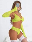 See-through sexy women?s full lace high stretch bra panty set with sleeves